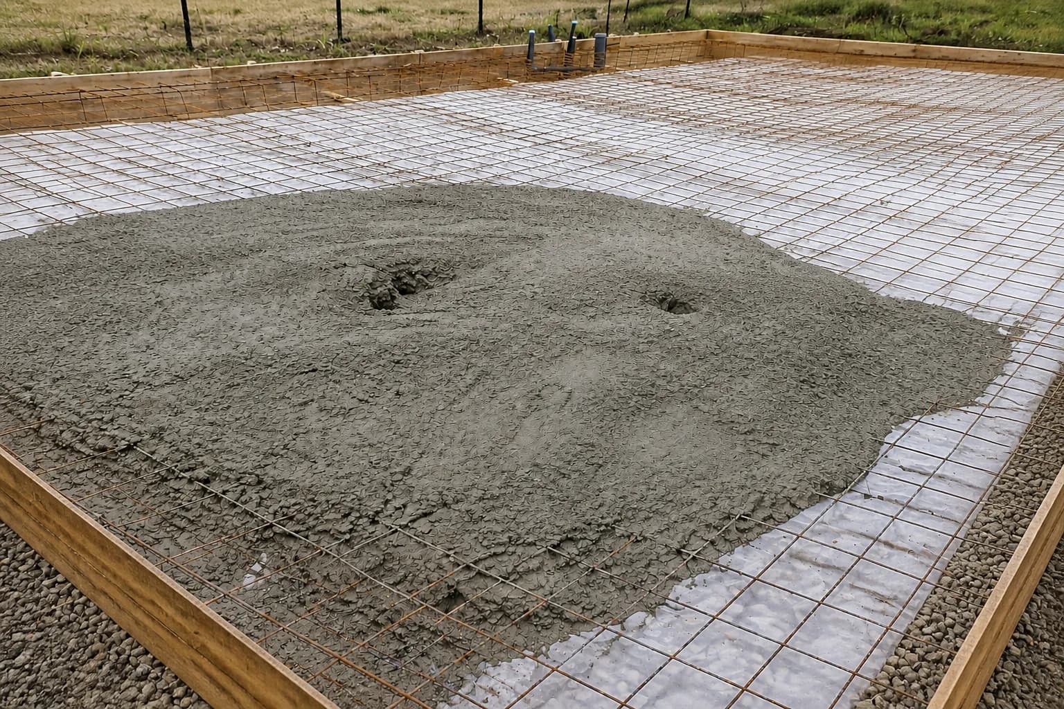 Coulage de la dalle en béton du chalet