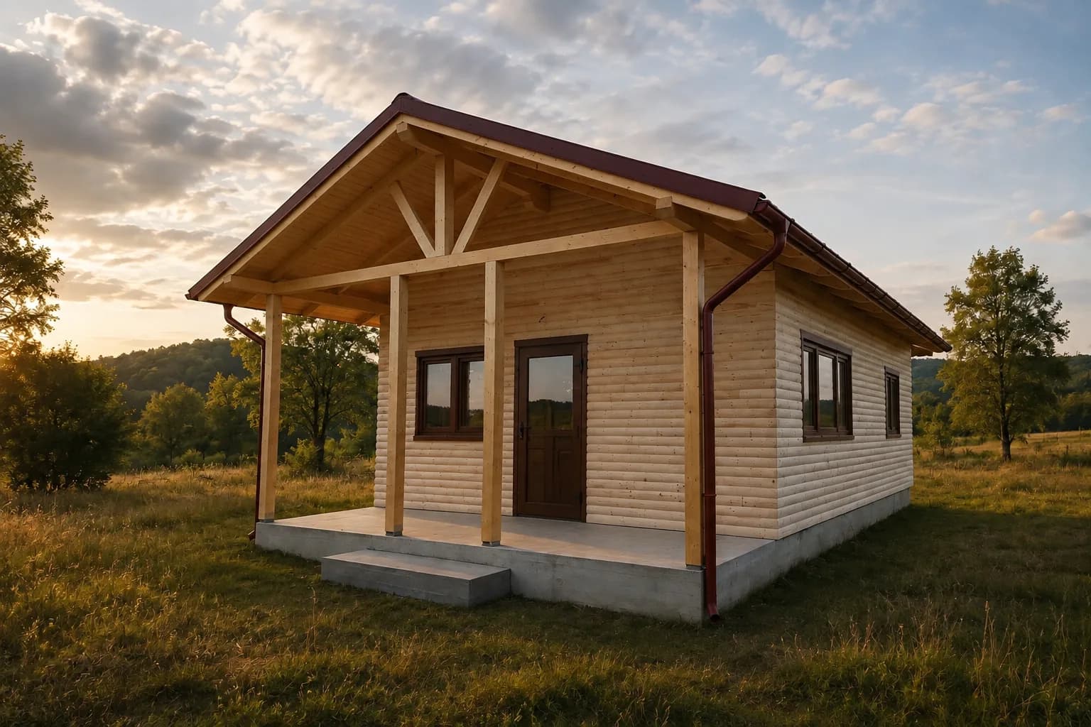 Chalet en bois de 30 m² terminé, avec terrasse couverte