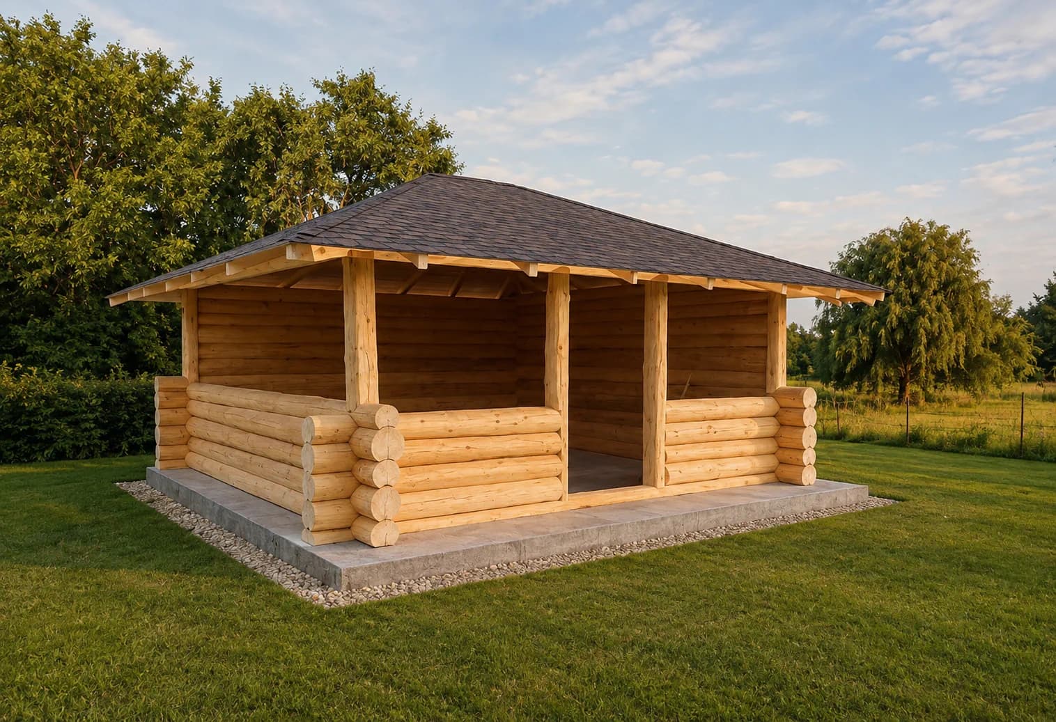 Kiosque ouvert construit en rondins